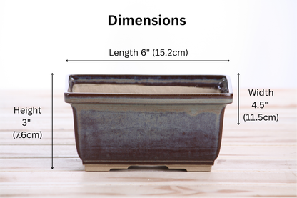 Willow Bonsai Ceramics Rectangle Deep Bonsai Pot 6 Inch – Higher‑Profile Rectangular Ceramic Bonsai & Succulent Planter with Accentuated Rim, High‑Fired Frost‑Proof Stoneware, Handmade in USA (Starry Night)