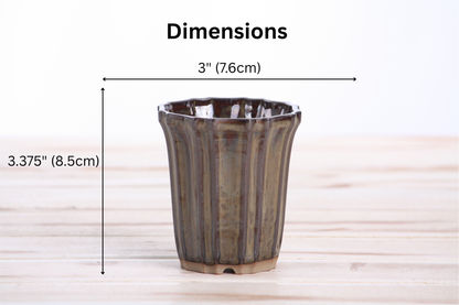 Willow Bonsai Ceramics Flower Design Cascade Bonsai Pot 3 Inch – Elegant Tall Ceramic Bonsai & Succulent Planter, High‑Fired Frost‑Proof Stoneware with Drainage & Wiring Holes, Handmade in USA (Dark Honey)