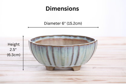 Willow Bonsai Ceramics Lily Bonsai Pot 6 Inch – Sculpted Rounded Ceramic Bonsai & Succulent Planter with Wavy Profile, High‑Fired Frost‑Proof Stoneware, Handmade in USA (Glacier)