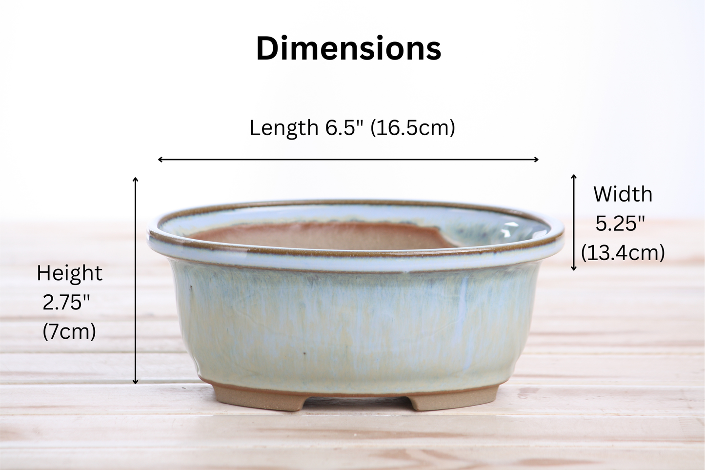 Willow Bonsai Ceramics Fat Bonsai Pot 6.5 Inch – Bold Oval Ceramic Bonsai & Succulent Planter with Accentuated Rim, High‑Fired Frost‑Proof Stoneware, Handmade in USA (Glacier)