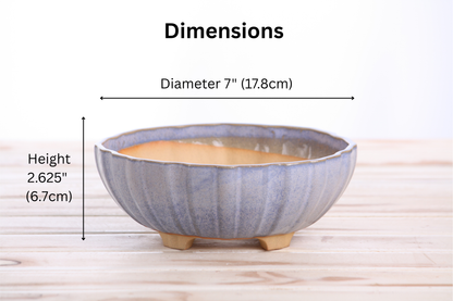 Willow Bonsai Ceramics Lily Bonsai Pot 7 Inch – Sculpted Rounded Ceramic Bonsai & Succulent Planter with Wavy Profile, High‑Fired Frost‑Proof Stoneware, Handmade in USA (Denim)