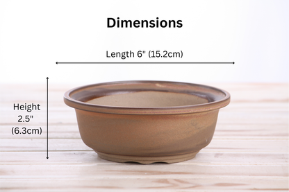 Willow Bonsai Ceramics Round Bonsai Pot 6 Inch – Round Ceramic Bonsai & Succulent Planter with Accentuated Rim and Sculpted Foot Ring, High‑Fired Frost‑Proof Stoneware, Handmade in USA (Deep Stone)