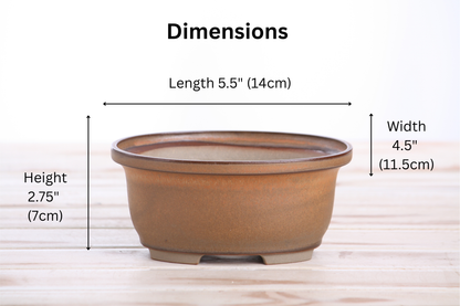 Willow Bonsai Ceramics Fat Bonsai Pot 5.5 Inch – Bold Oval Ceramic Bonsai & Succulent Planter with Accentuated Rim, High‑Fired Frost‑Proof Stoneware, Handmade in USA (Deep Stone)