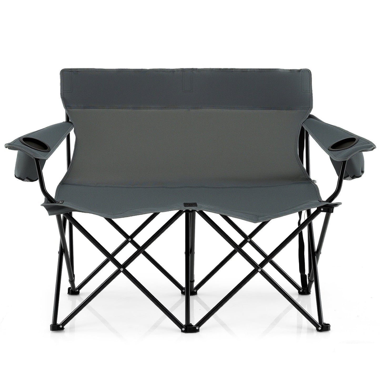 Double Camping Chair 2-Person Outdoor Folding Loveseat with Cup Holders