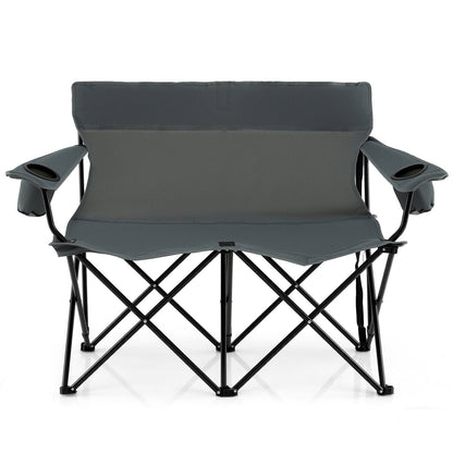 Double Camping Chair 2-Person Outdoor Folding Loveseat with Cup Holders