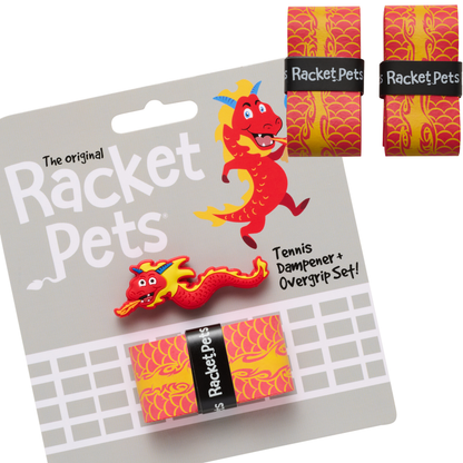 Value Pack - A Red Dragon Racket Pet Tennis Dampener and Overgrip Tape with a (Pack of 2) Replacement Overgrip Tape
