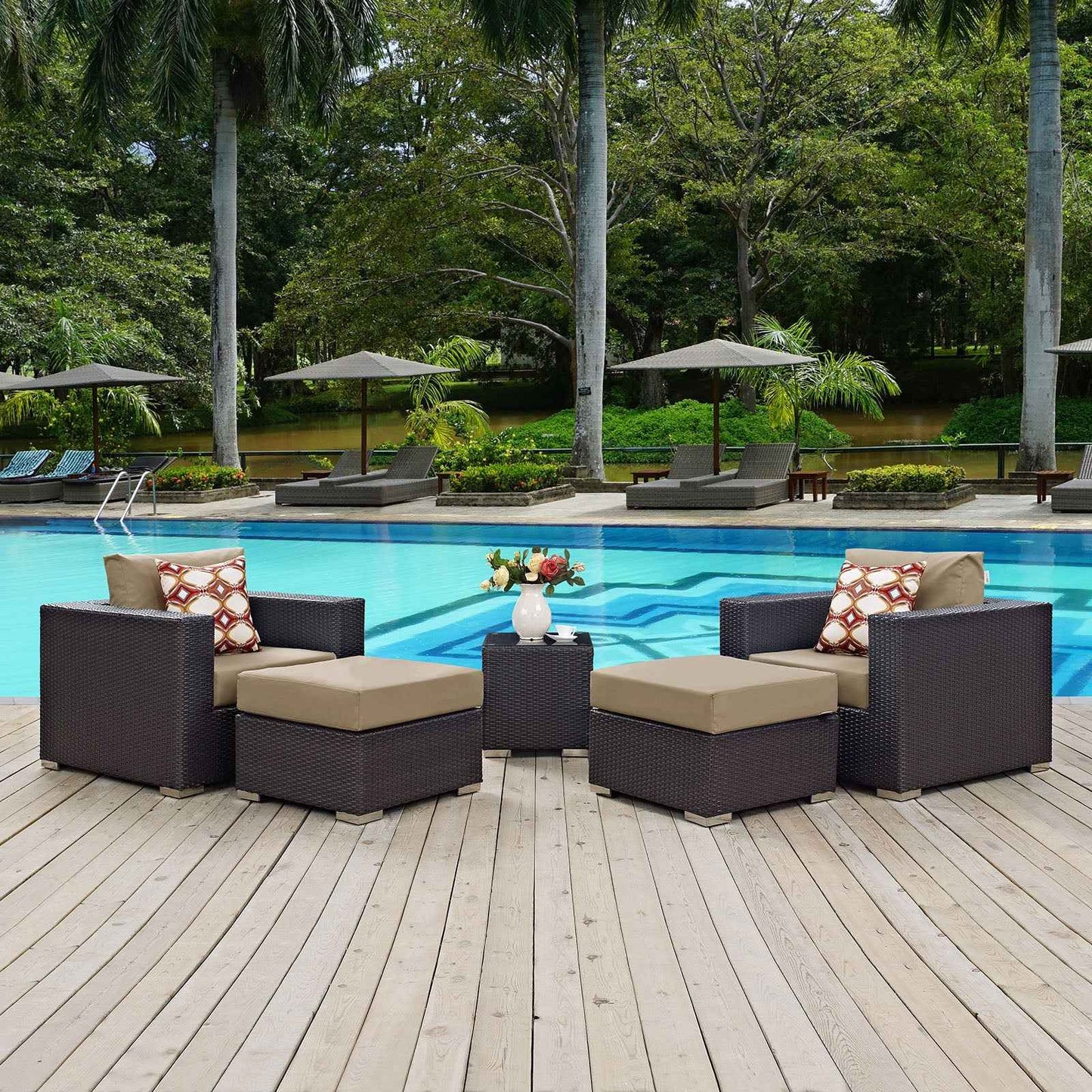 Modway Convene Outdoor Sectional Set - 5-Piece Patio Furniture for Ultimate Comfort