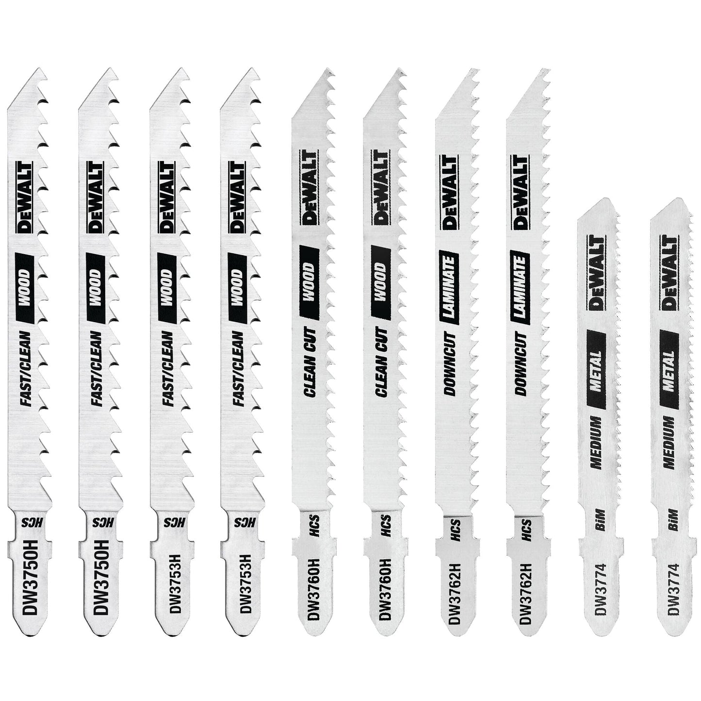 DeWalt DW3741C Jigsaw Blades Set With Case T-Shank 10-Piece