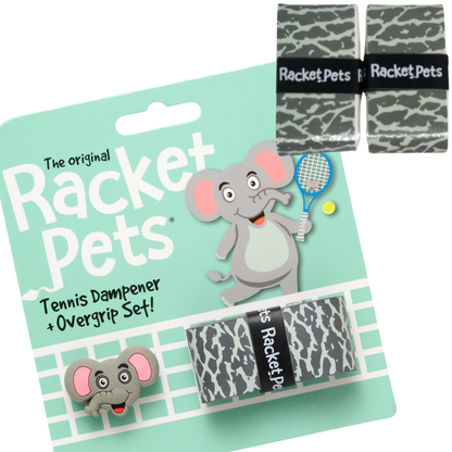 VALUE PACK - A Gray Elephant Racket Pet Tennis Dampener and Overgrip Tape with a (Pack of 2) Replacement Overgrip Tape