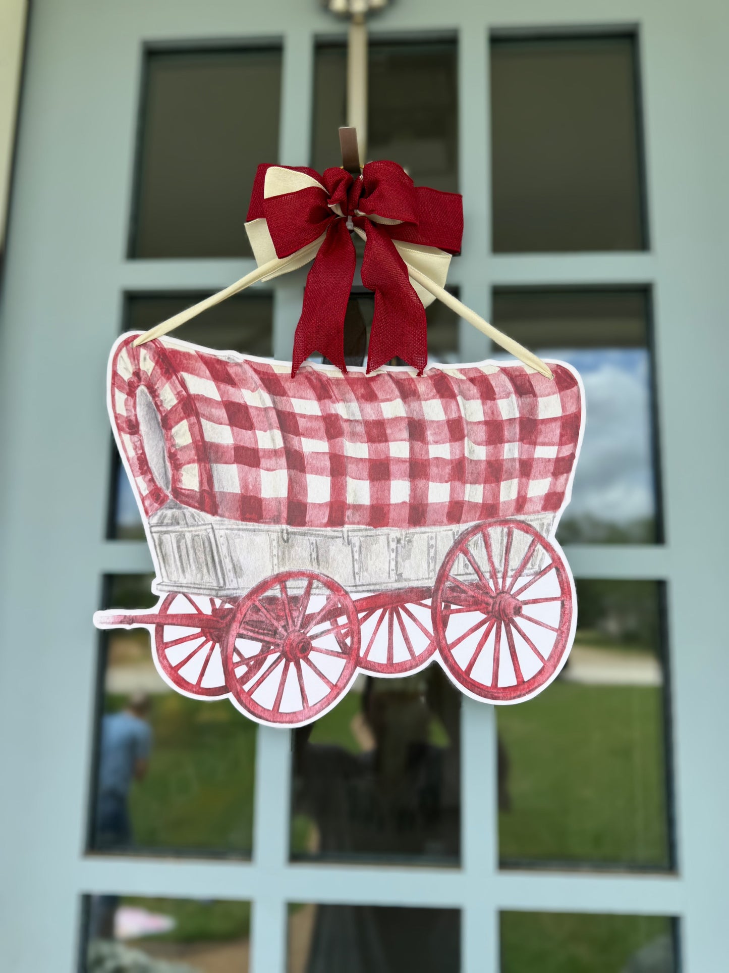 Crimson and Cream Wagon Door Hanger