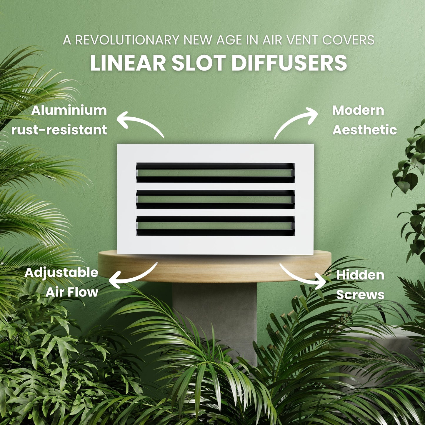 6x14 Air Vent Cover (Duct Opening) - White Aluminum Linear Slot Diffuser Type S