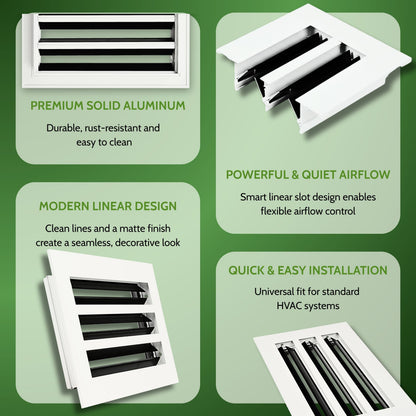 4x10 Air Vent Cover (Duct Opening) - White Aluminum Linear Slot Diffuser Type S