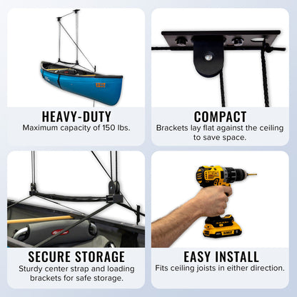Ladder Garage Ceiling Storage Hoist | Holds up to 150 lbs | 10' Lift