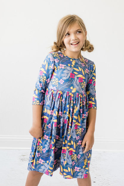 Flora 3/4 Sleeve Pocket Twirl Dress