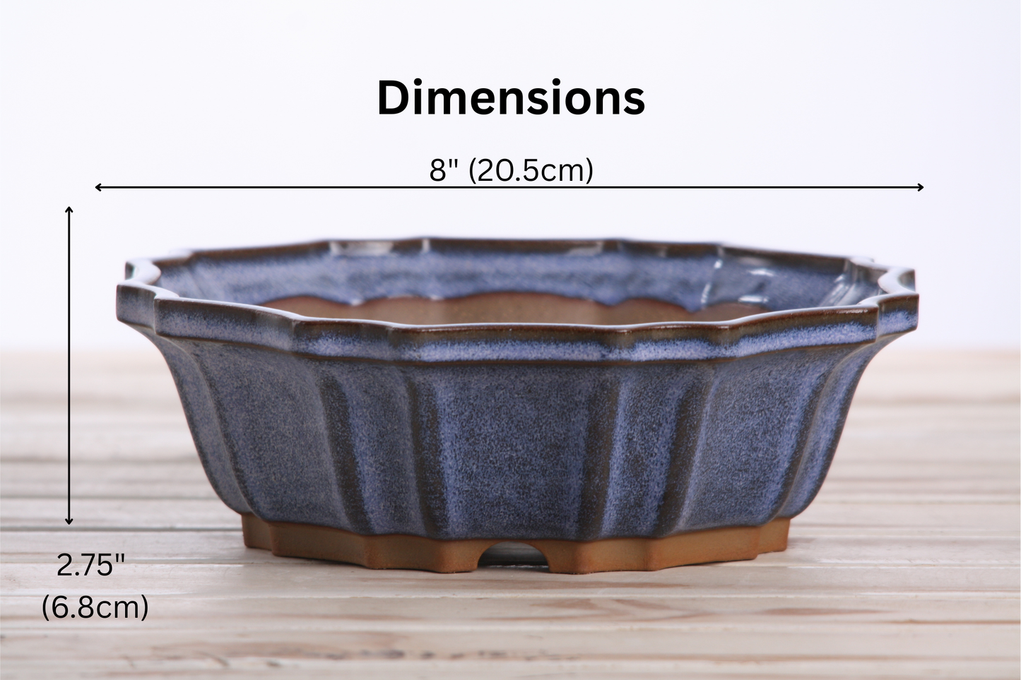 Willow Bonsai Ceramics Flower Design Bonsai Pot 8 Inch – Elegant Ceramic Bonsai & Succulent Planter, High‑Fired Frost‑Proof Stoneware with Drainage & Wiring Holes, Handmade in USA (Denim)