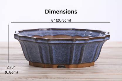 Willow Bonsai Ceramics Flower Design Bonsai Pot 8 Inch – Elegant Ceramic Bonsai & Succulent Planter, High‑Fired Frost‑Proof Stoneware with Drainage & Wiring Holes, Handmade in USA (Denim)