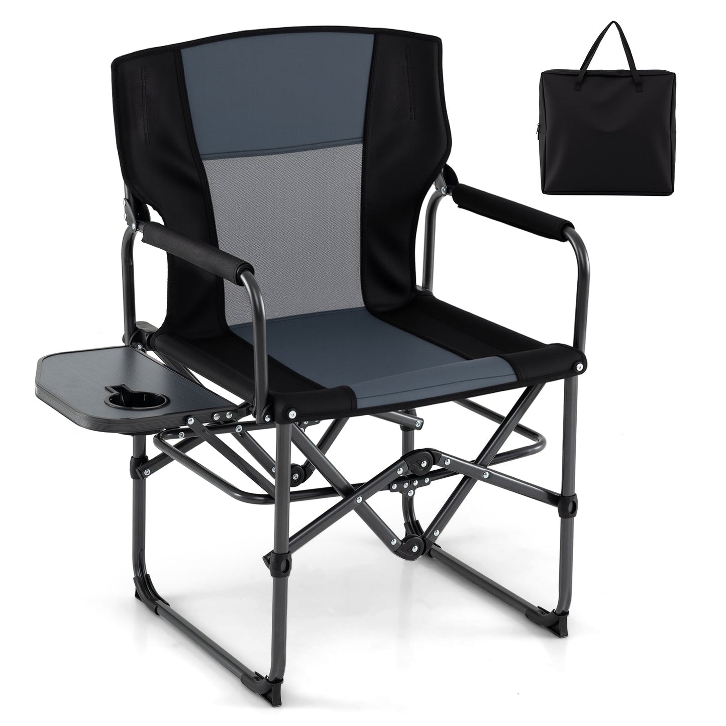 Folding Camping Chair with Side Table and Cup Holder with Carrying Bag