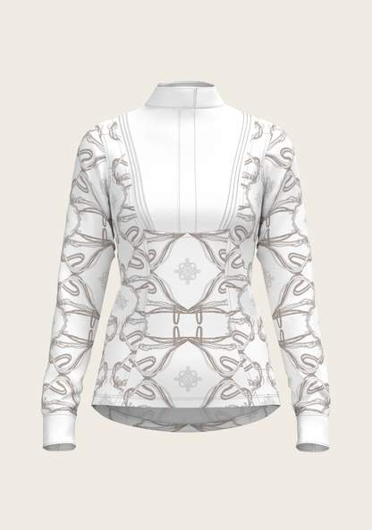 Short Pleated Roped Bridles on White Long Sleeve Show Shirt