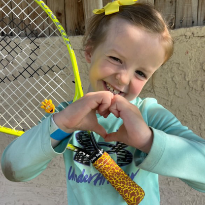 VALUE PACK - A Yellow Giraffe Racket Pet Tennis Dampener and Overgrip Tape with a (Pack of 2) Replacement Overgrip Tape