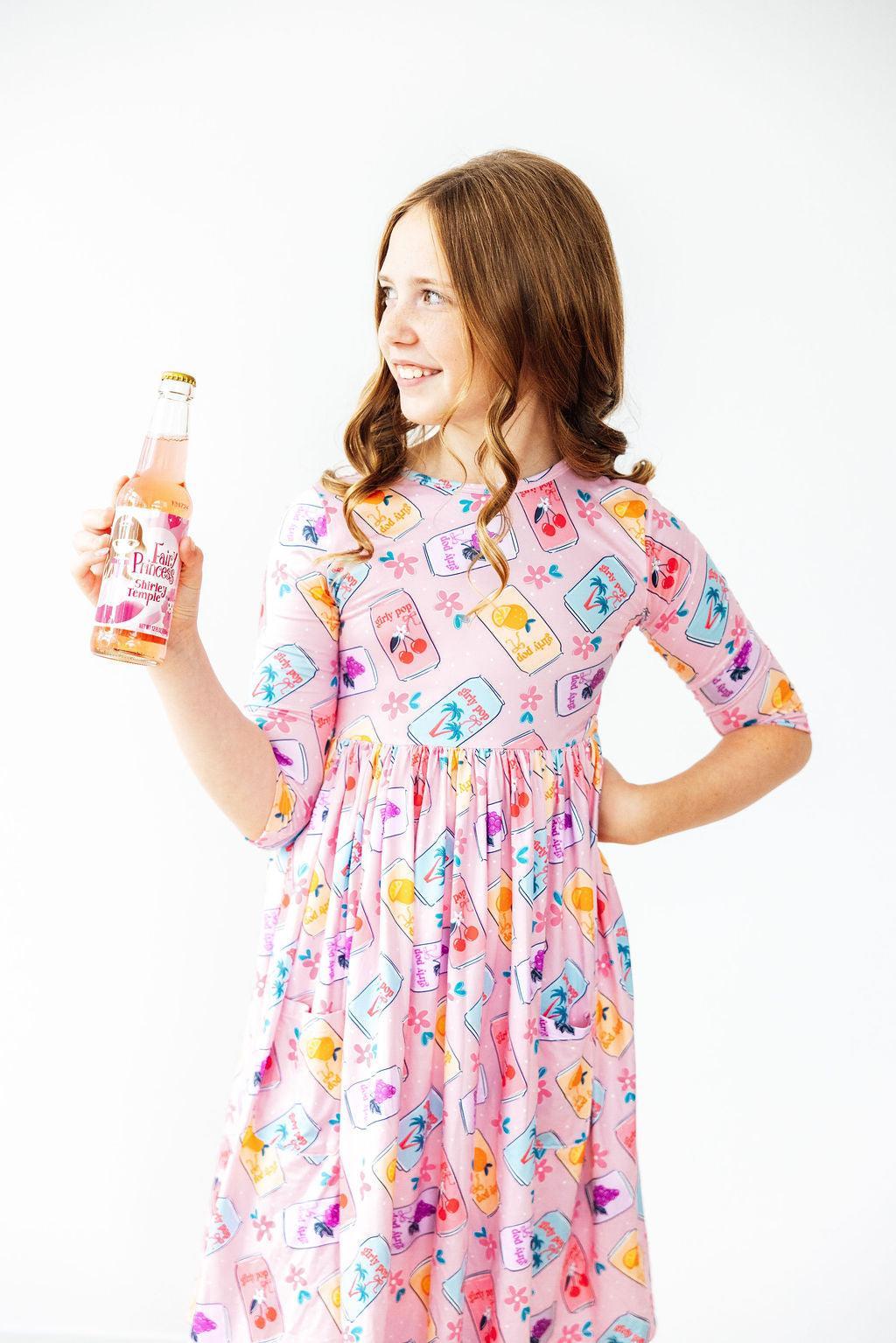 Girly Pop 3/4 Sleeve Pocket Twirl Dress