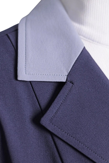 Grand Prix Ladies EQJ 3 Button Show Coat, Navy with Cadet Blue Collar