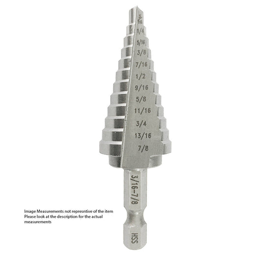 #4 HSS Quick Change Hex Shank Step Drill Bit, (3/16" - 7/8" by 1/16"), VAC4HEX