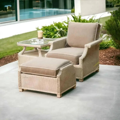 Hamptons Outdoor Wicker Lounge Chair with Side Table Set