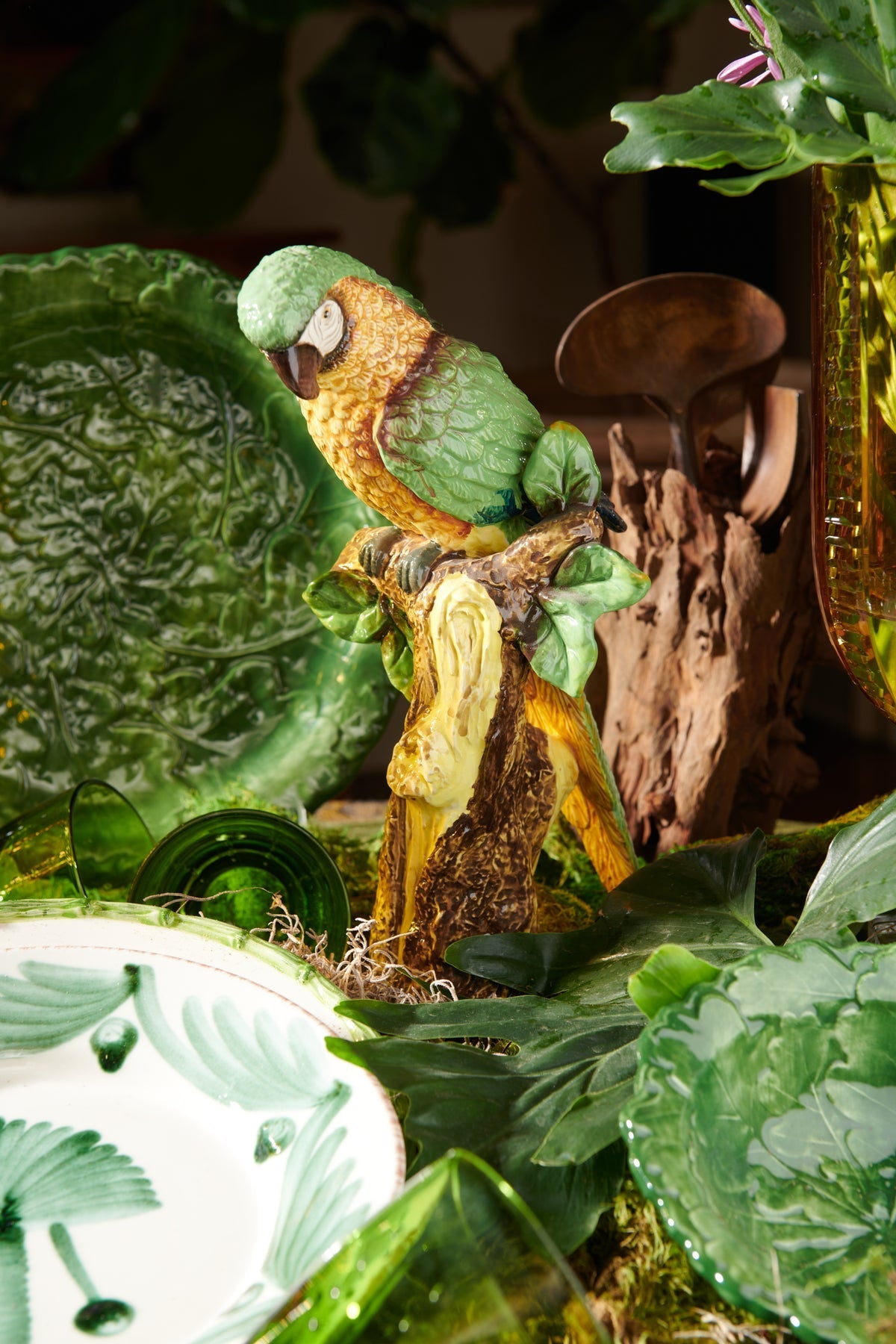 Hand-Painted Ceramic Parrot Sculpture