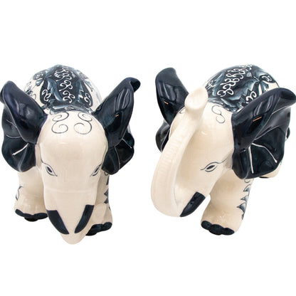 Hand-painted Ceramic Embera and Nyala Elephants - Pair
