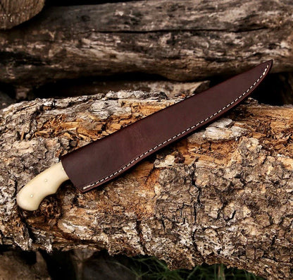 Fishing Fillet & Boning Knife – 13" Damascus Steel with Camel Bone & Rosewood Handle + Leather Sheath