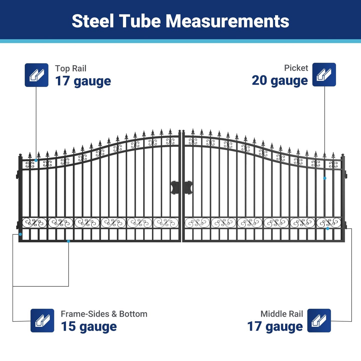 20x8 ft Steel Dual Swing Driveway Gate