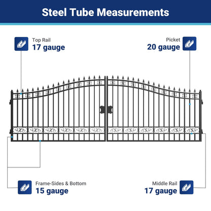 20x8 ft Steel Dual Swing Driveway Gate