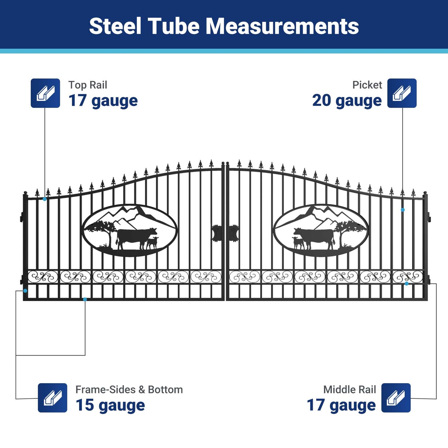 20x8 ft Steel Dual Swing Driveway Gate
