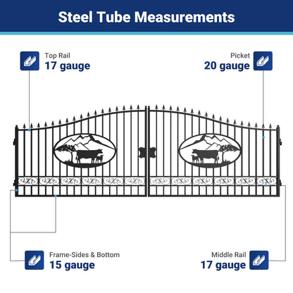 20x8 ft Steel Dual Swing Driveway Gate
