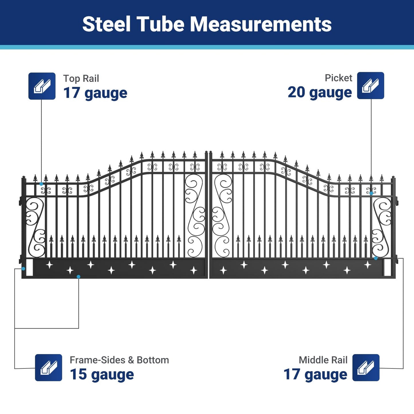20x8 ft Steel Dual Swing Driveway Gate