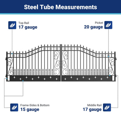 20x8 ft Steel Dual Swing Driveway Gate
