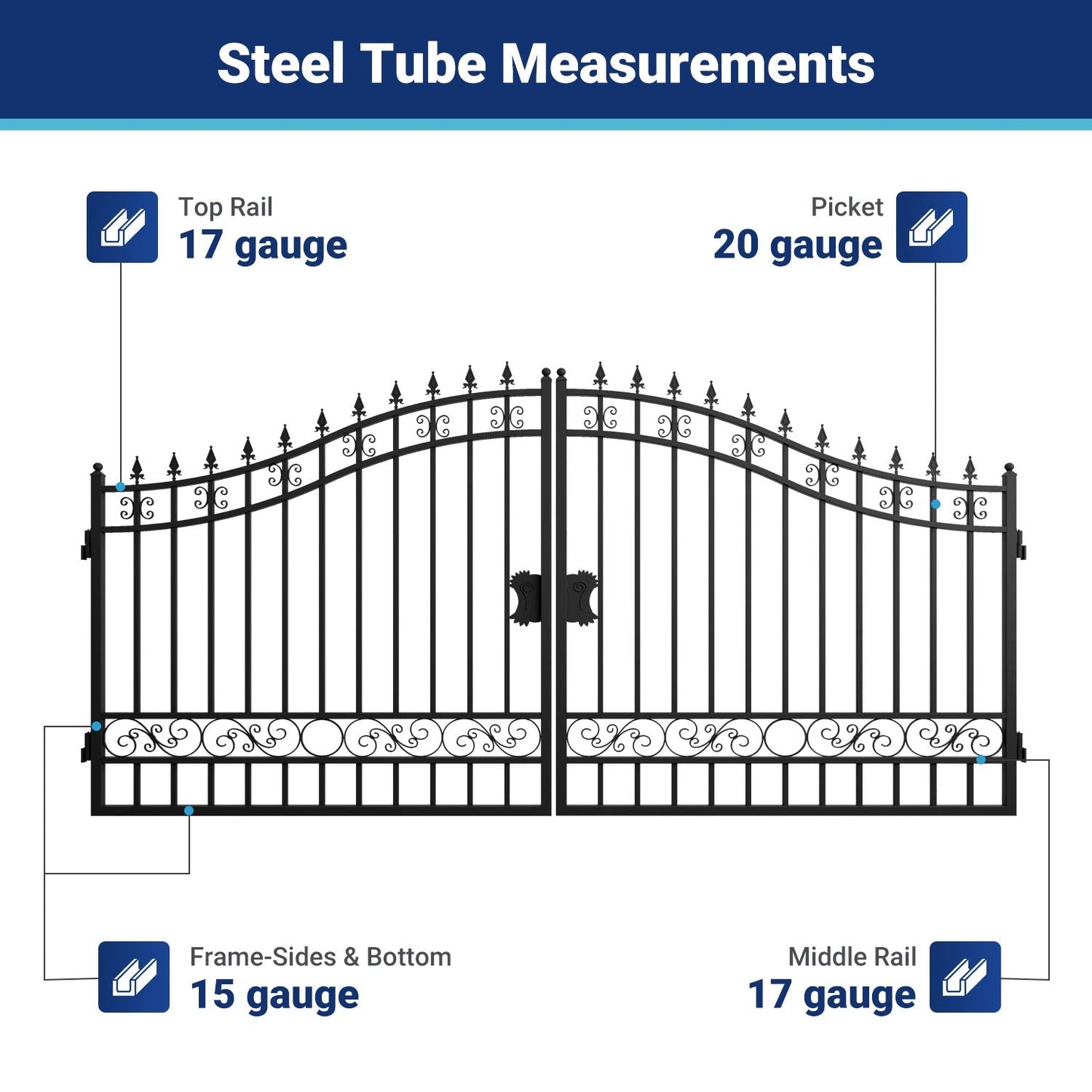 14x8 ft Steel Dual Swing Driveway Gate