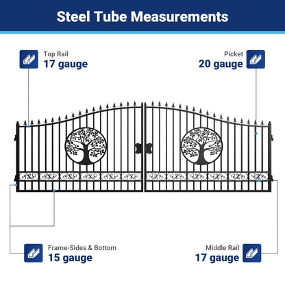 20x8 ft Steel Dual Swing Driveway Gate