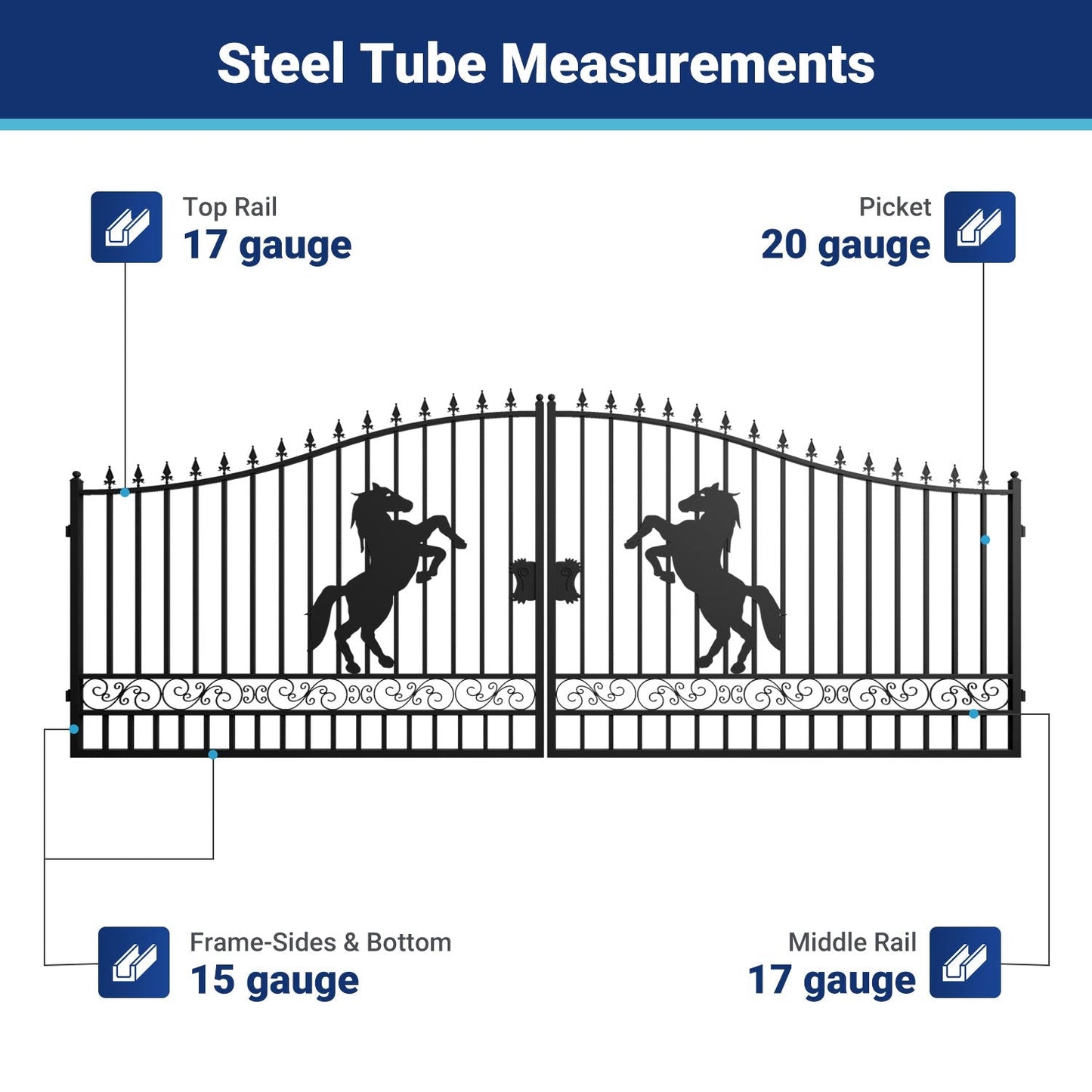 18x8 ft Steel Dual Swing Driveway Gate