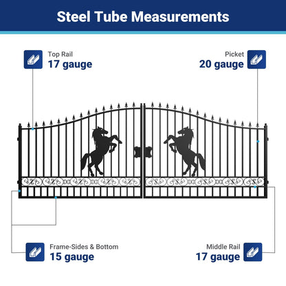 18x8 ft Steel Dual Swing Driveway Gate