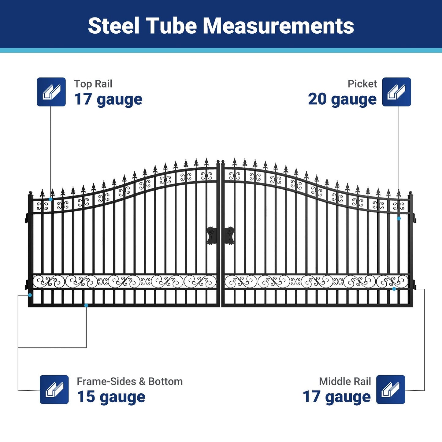 18x8 ft Steel Dual Swing Driveway Gate