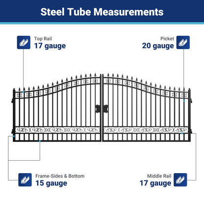 18x8 ft Steel Dual Swing Driveway Gate