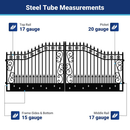 18x8 ft Steel Dual Swing Driveway Gate