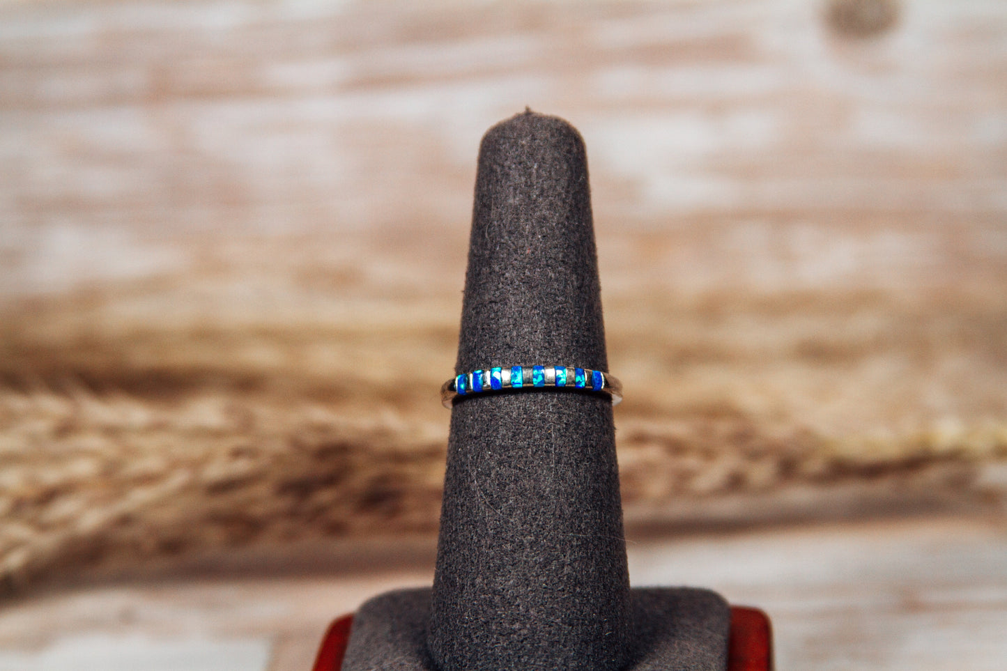 Native Zuni Lab Opal Inlay Sterling Silver Band Size 7
