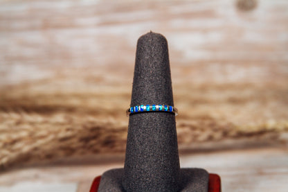 Native Zuni Lab Opal Inlay Sterling Silver Band Size 7