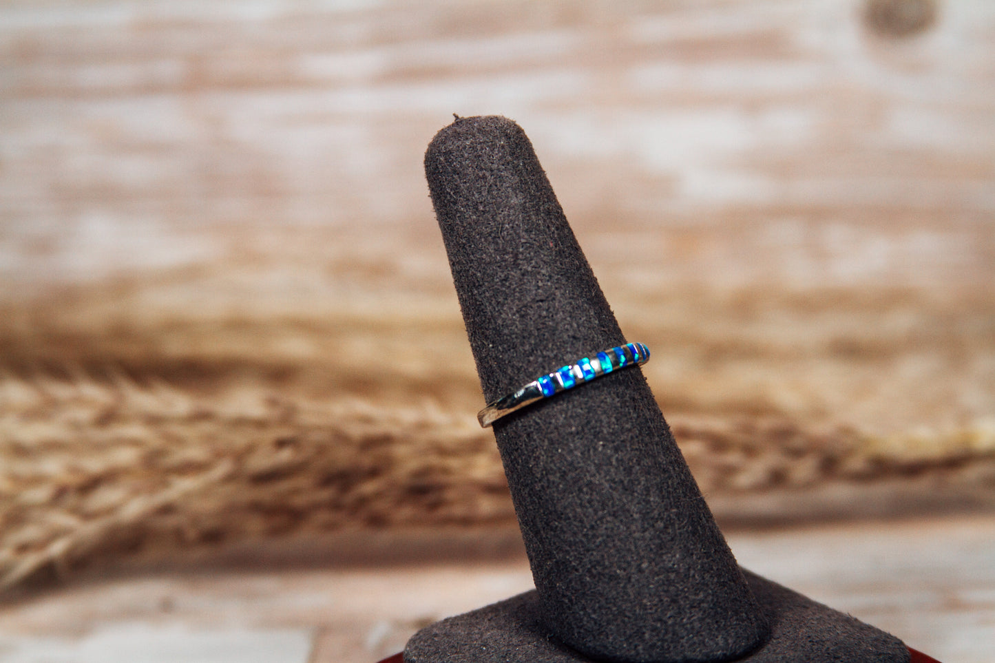 Native Zuni Lab Opal Inlay Sterling Silver Band Size 7