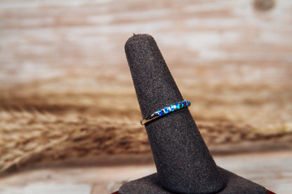 Native Zuni Lab Opal Inlay Sterling Silver Band Size 7