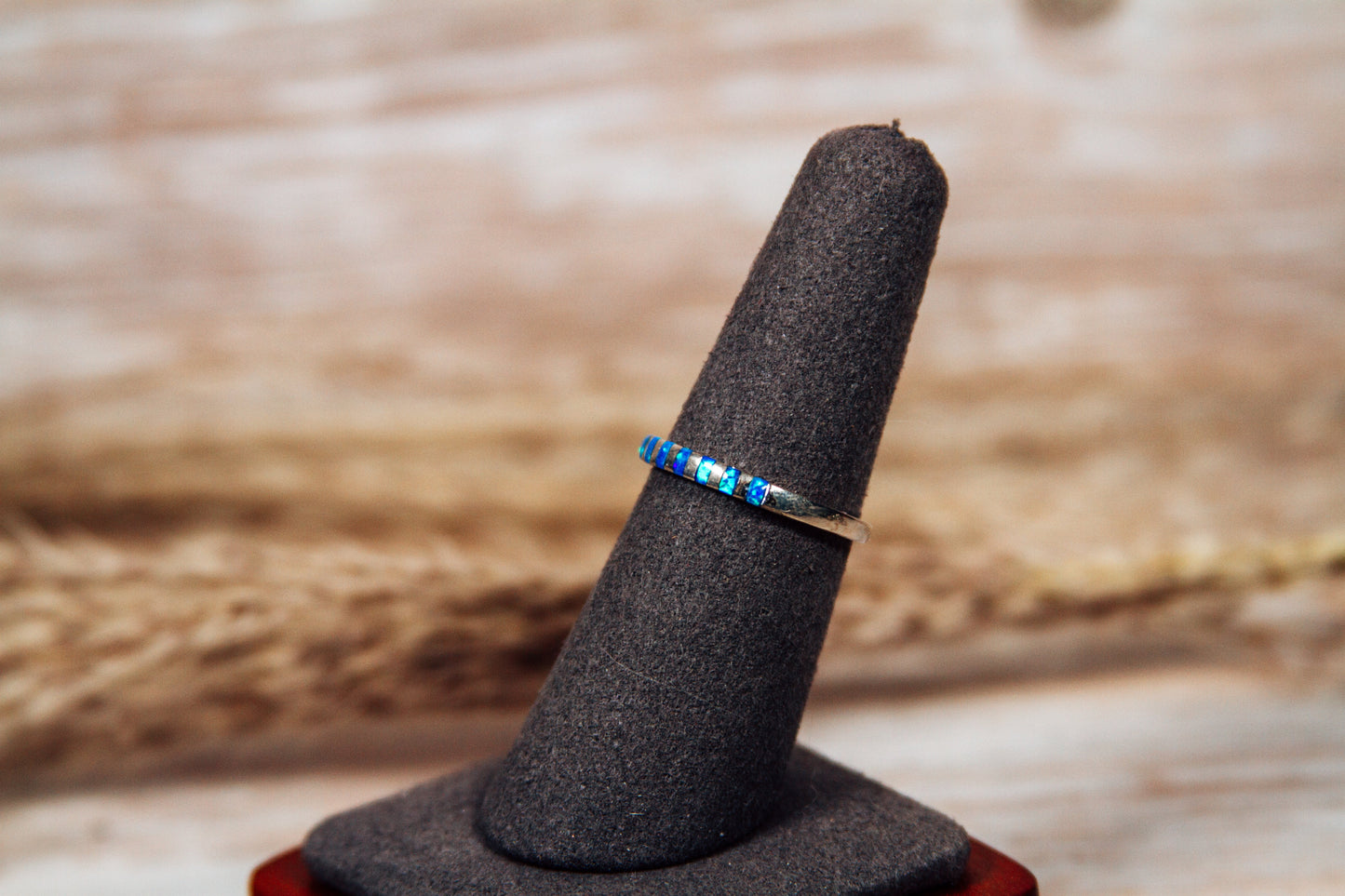 Native Zuni Lab Opal Inlay Sterling Silver Band Size 7