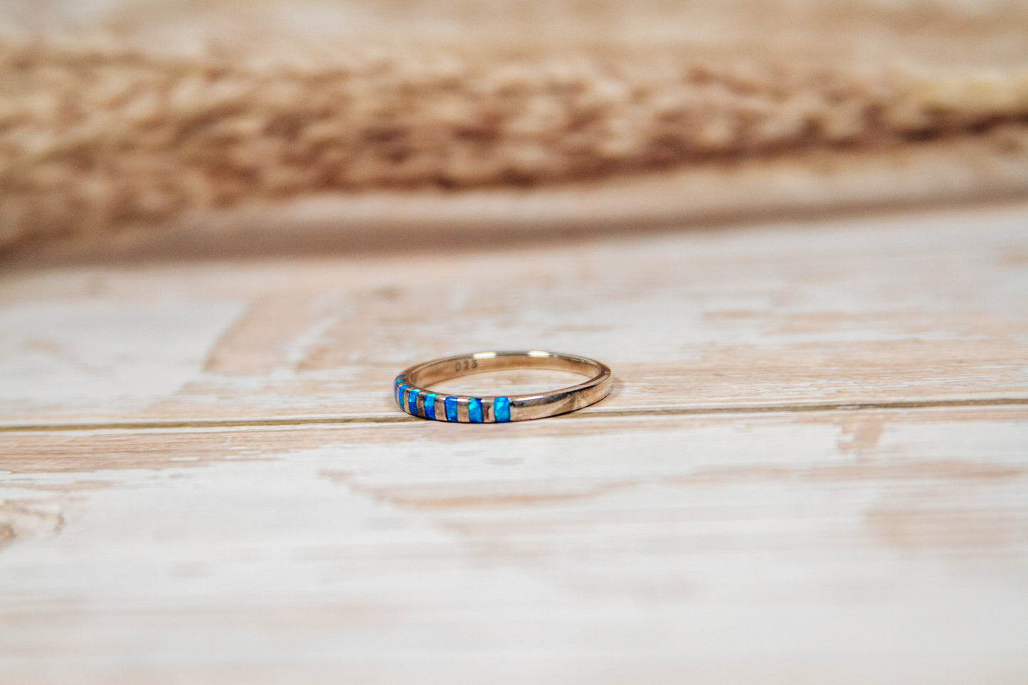 Native Zuni Lab Opal Inlay Sterling Silver Band Size 7