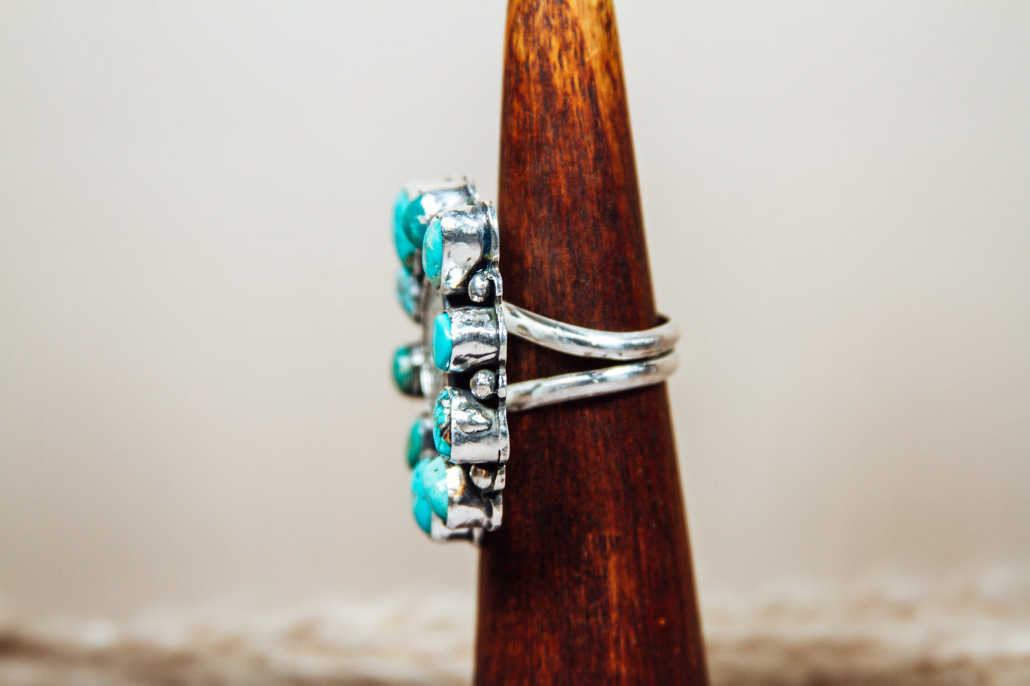 Handmade Sterling Silver Ring Kingman Turquoise and Mercury Dime Size 8.75